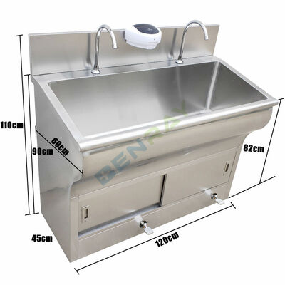 Stainless Steel Foot pedal faucet Wash Sink for 2 people