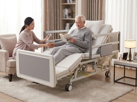 5 Function Electric Turning Nursing Bed 2080x980x450mm Commode Hole 125mm Mute Casters
